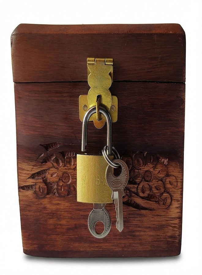 GURU JEE Handcrafted Wooden Money Bank Box Floral Carved Design Piggy Bank Brass Latch with Lock and Key Gifts Showpiece - Image 1